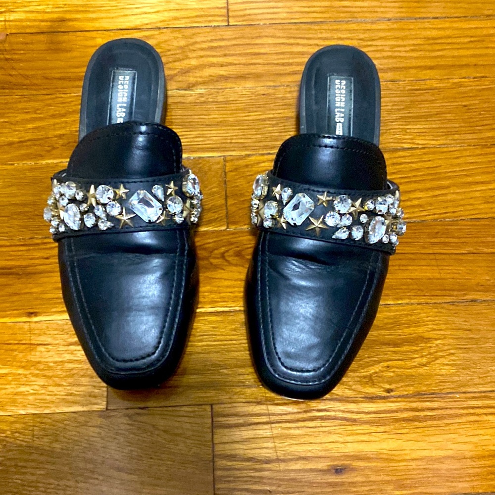 Design Lab Lord & Taylor black slip on mules with jewels